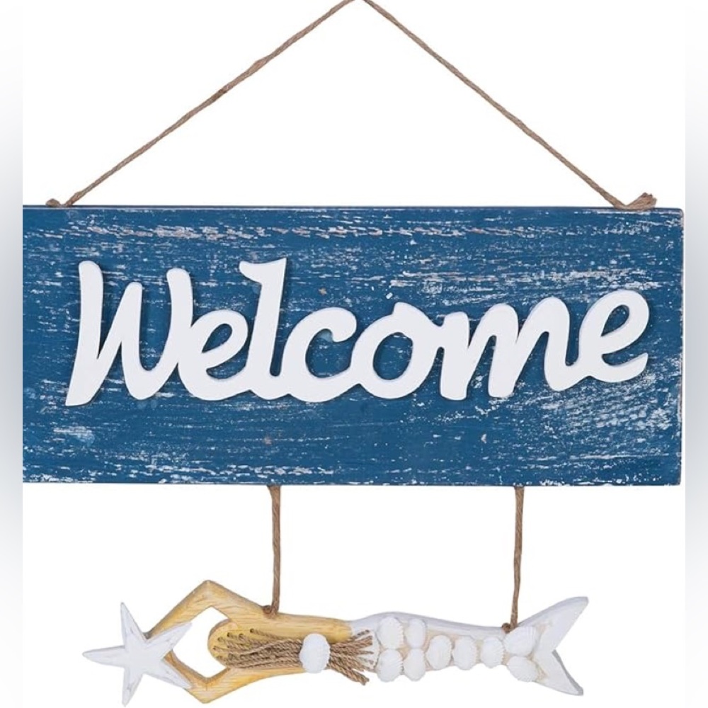 NWT 89-3014 Mermaid welcome sign white shells on tail sign 14 1/2”